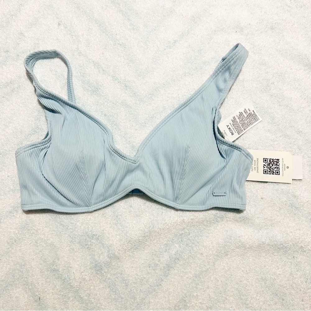 NEW Roxy Active Underwire Light Blue Ribbed Bikini Top Size Large (L) - Picture 3 of 6